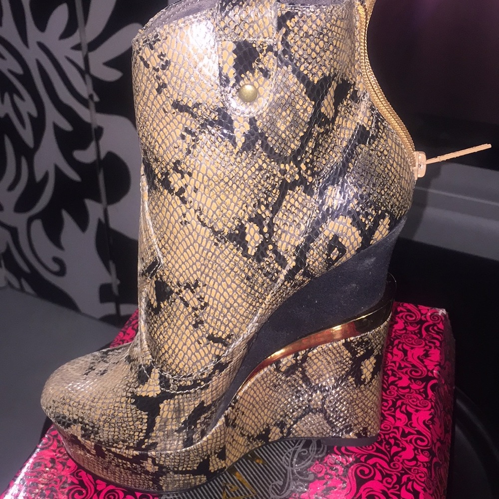 Snake Print Wedge Bootie